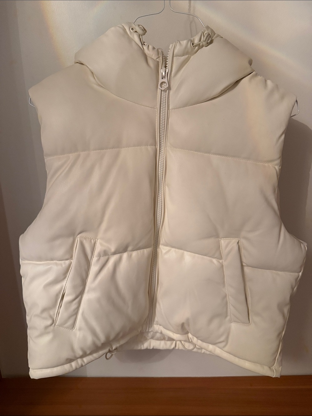 Cream Puffer Vest with hood